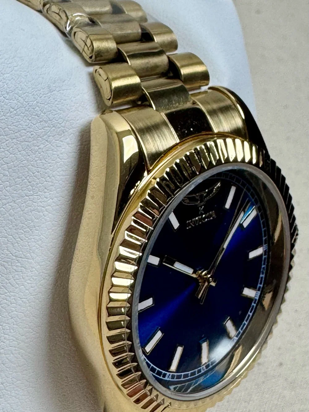 Invicta Men's Blue Dial 40mm Quartz Watch Gold-Tone Fluted Bezel NWT